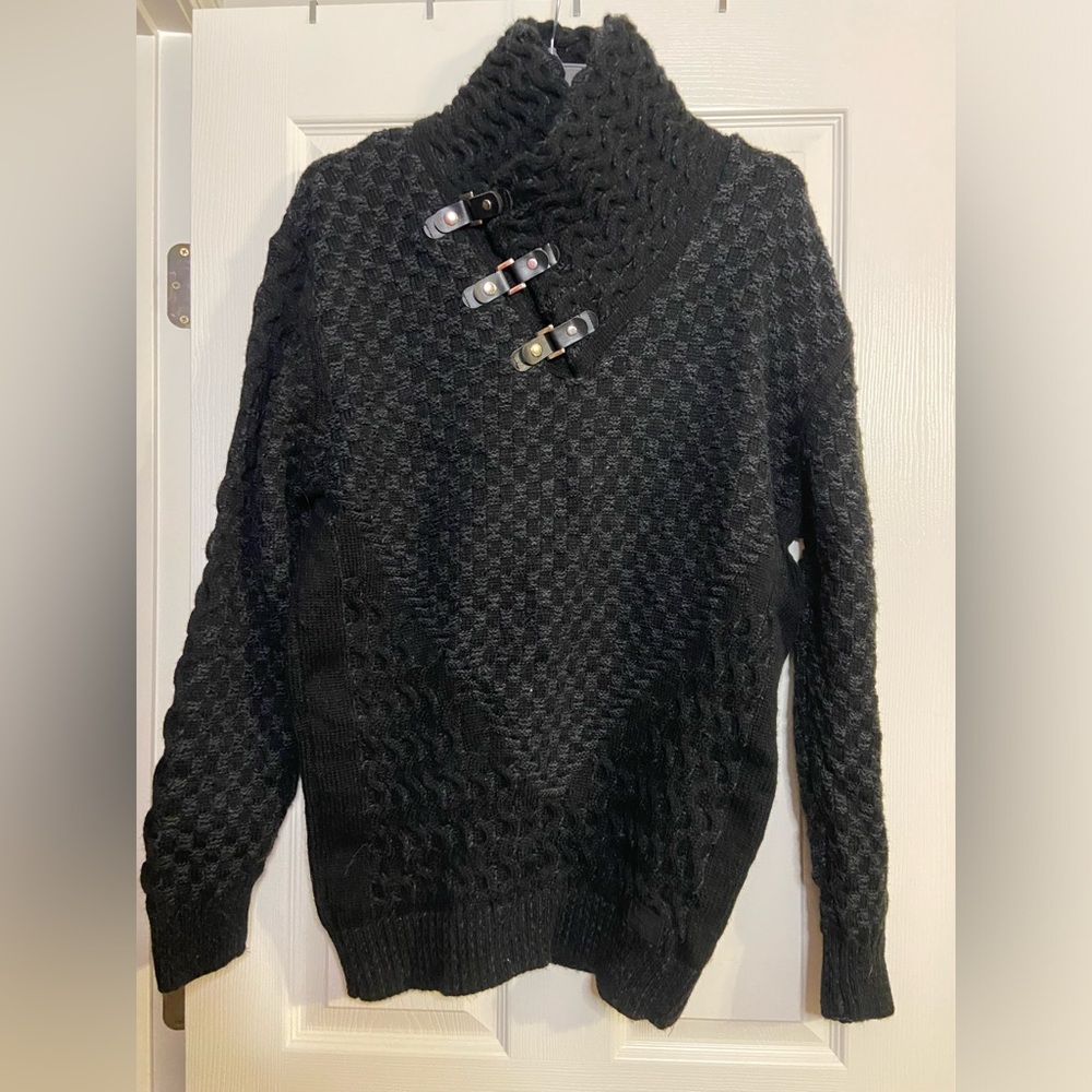 NWOT Leif Nelson Black Knitted Pullover Slim Fit Sweater LN5255 Mens SZ 5XL
